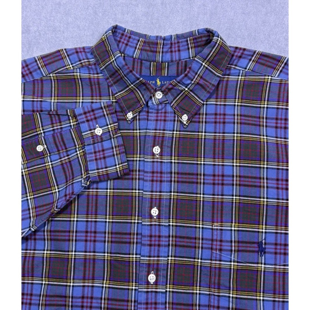 Ralph Lauren Shirt Mens 2XB Oxford Blue Madras Plaid Normcore Dadcore Classic